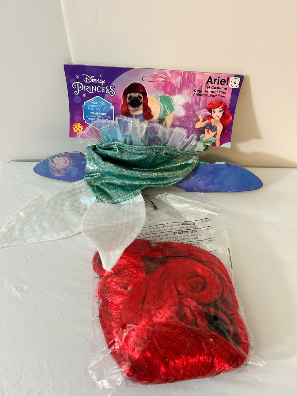 Disney Princess Ariel Dog Costume with Red Wig